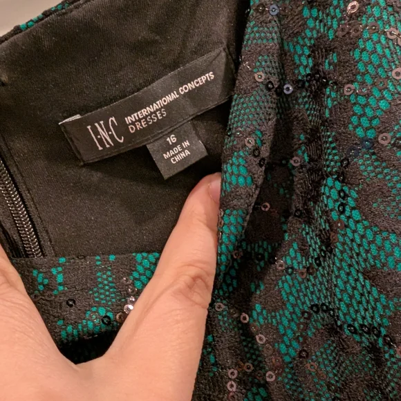INC International Concepts Teal and Black Sequin Dress - Picture 6 of 7